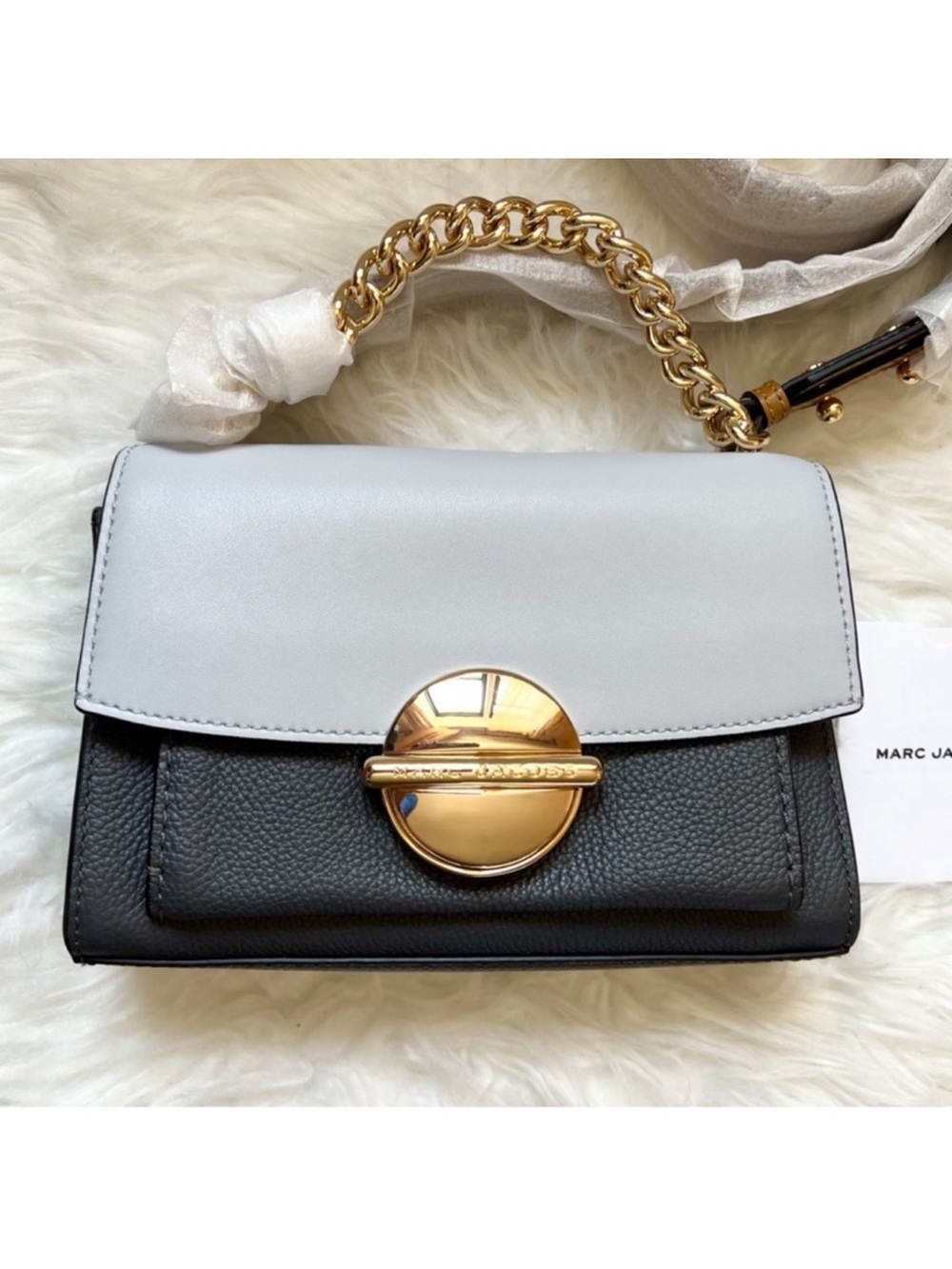 New! Marc Jacobs The Tuck Lock Leather Crossbody Shoulder Bag in Gray Multi - Picture 3 of 11